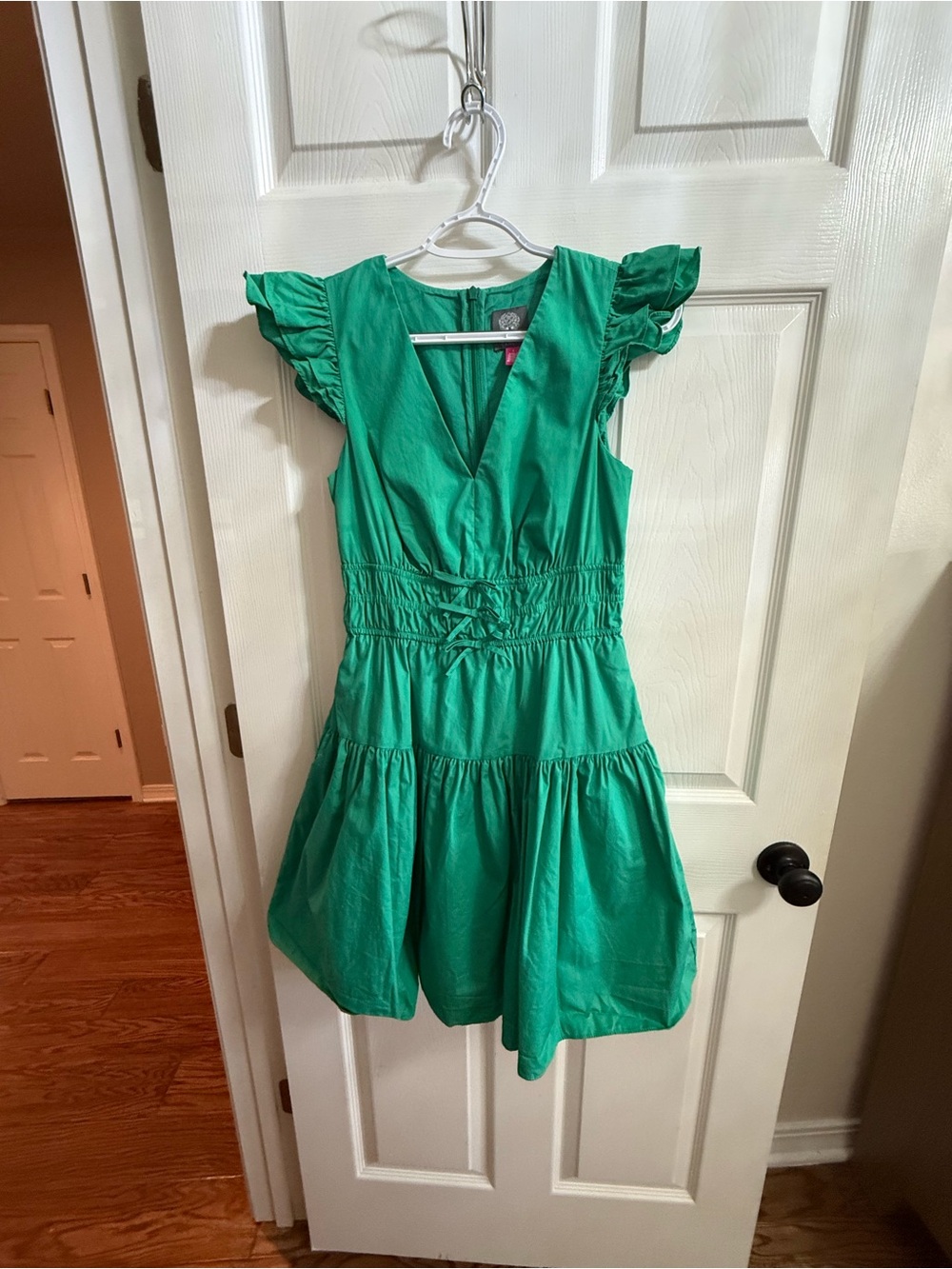 Vince Camuto Green Ruffle Sleeve Tiered Dress